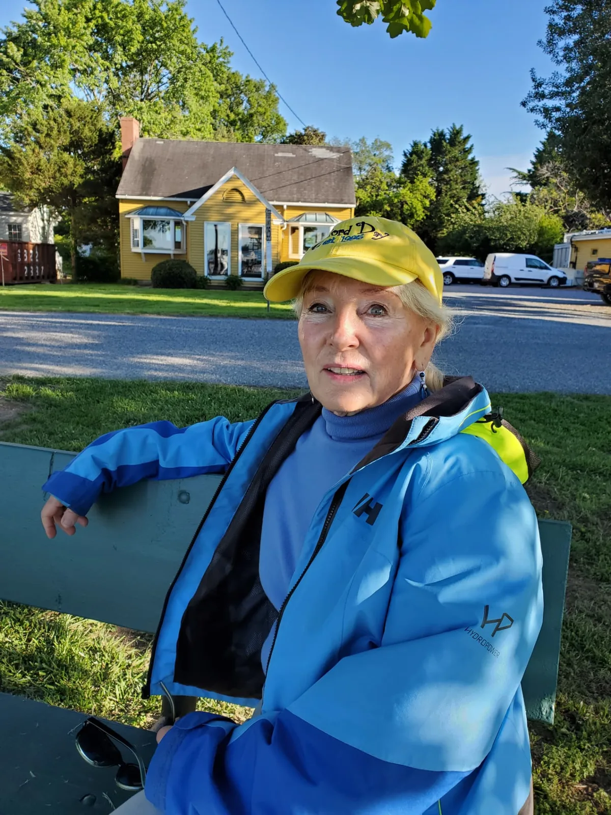 Susan Delean-Botkin sitting on a bench in Oxford on a sunny morning